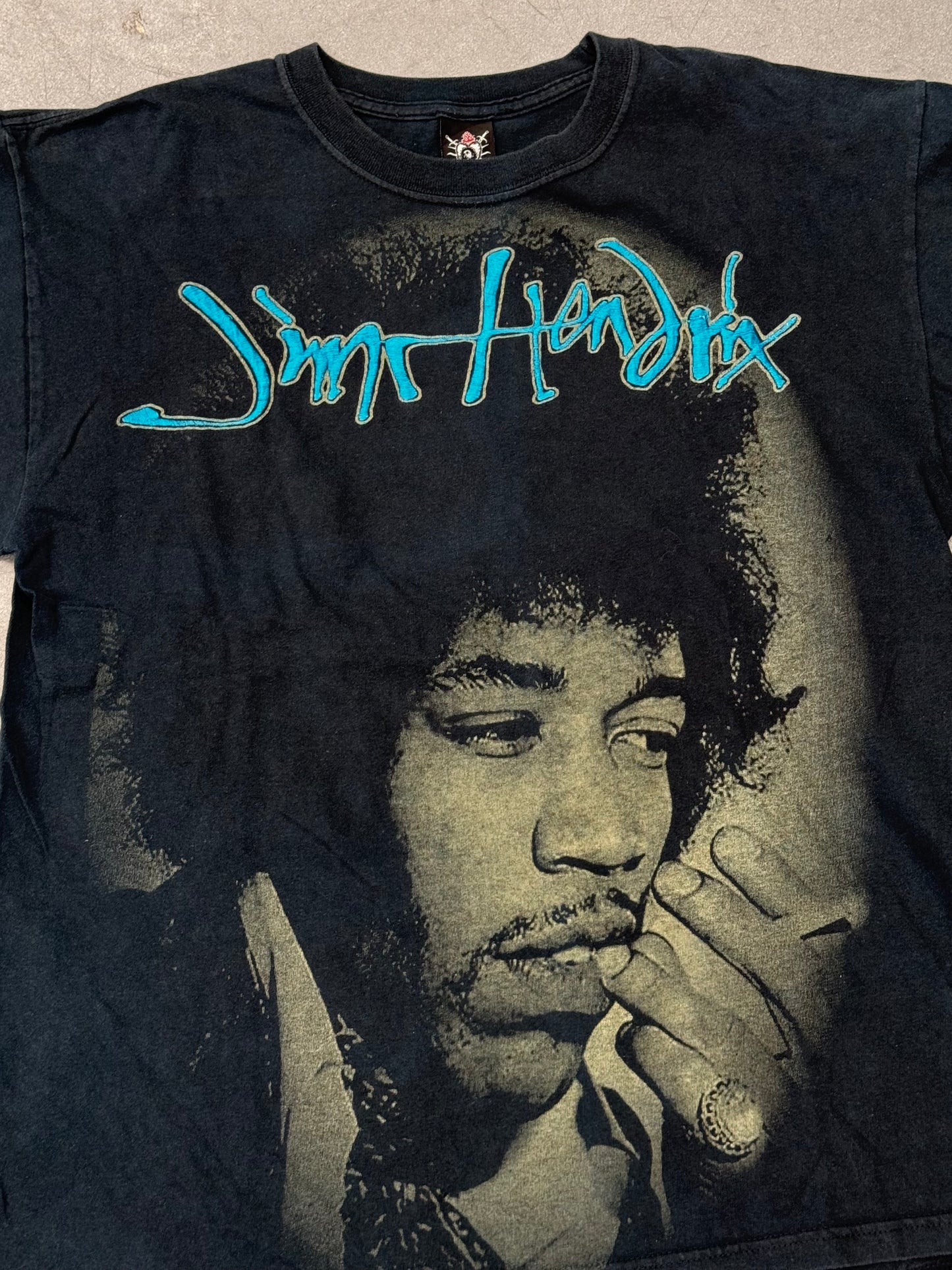 Y2K JIMI HENDRIX "THE MUSIC IS MY RELIGION" EMBROIDERED TEE (RESURRECCION TAG)