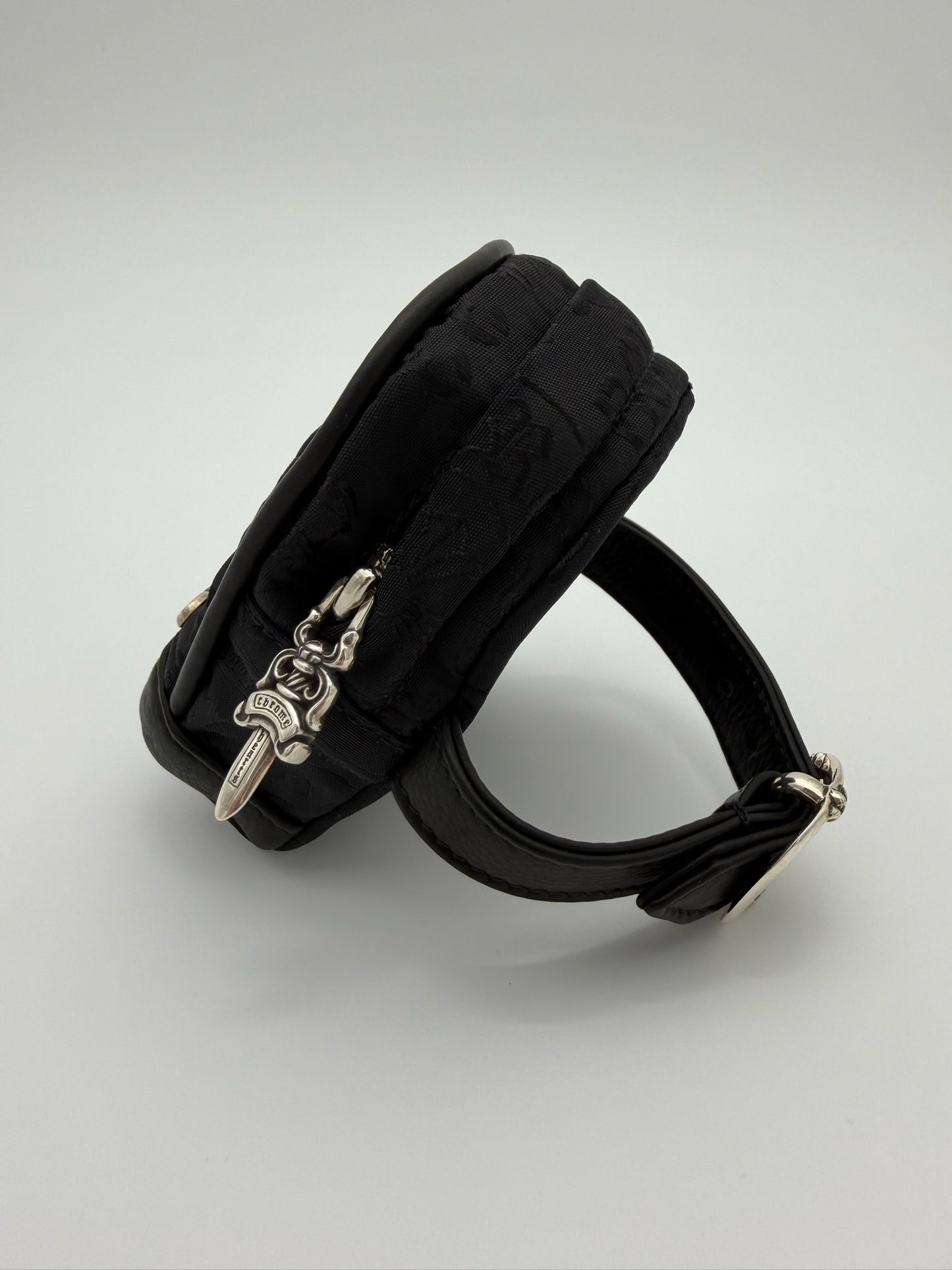 CHROME HEARTS STENCIL MULTI-MOTIF NYLON WRIST BACKPACK BRACELET WITH GUNSLINGER BUCKLE STRAP