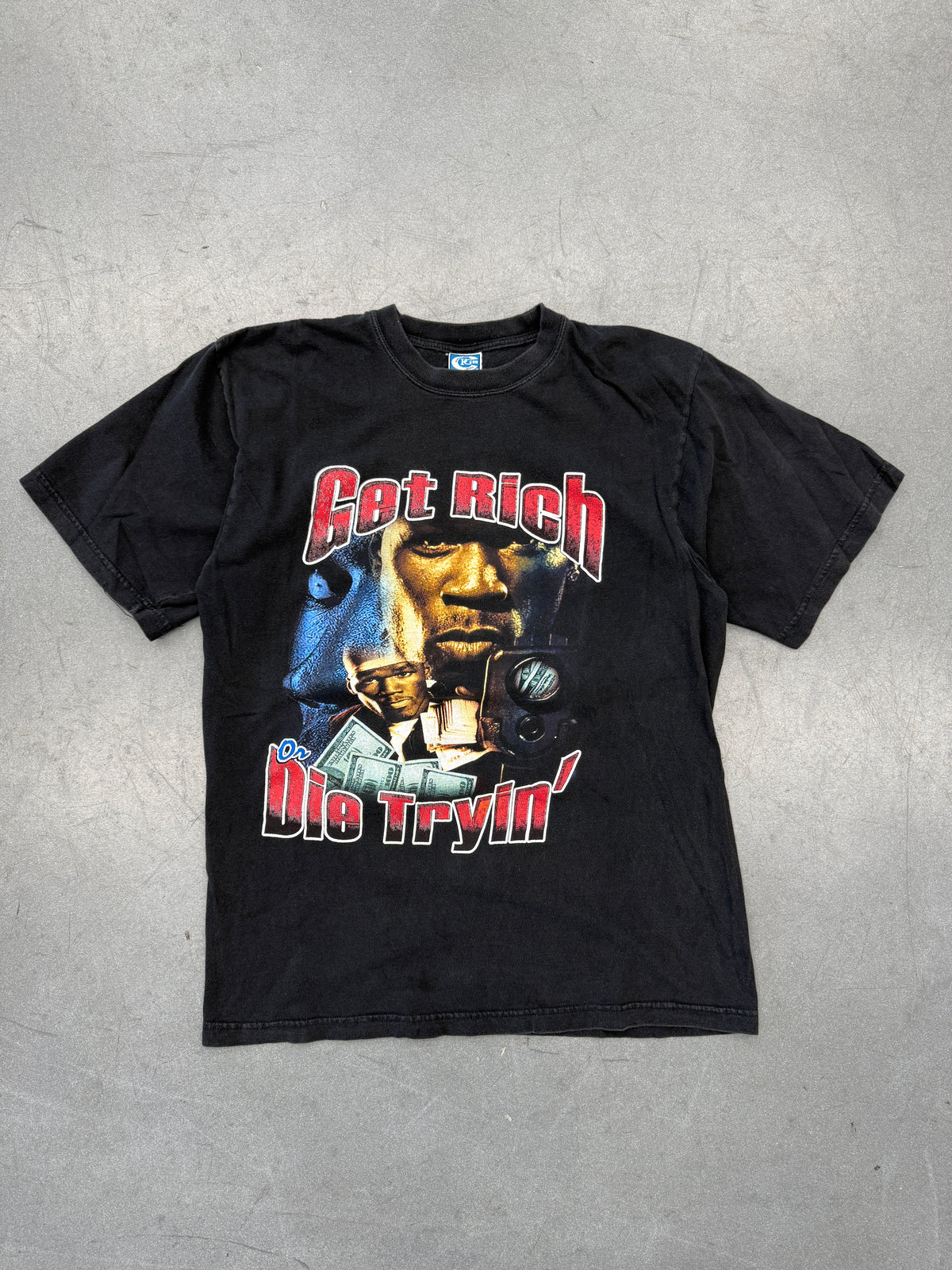 90S 50 CENT G UNIT GET RICH OR DIE TRYIN BOOTLEG RAP TEE (PERFECT GAME SPORTS TAG)