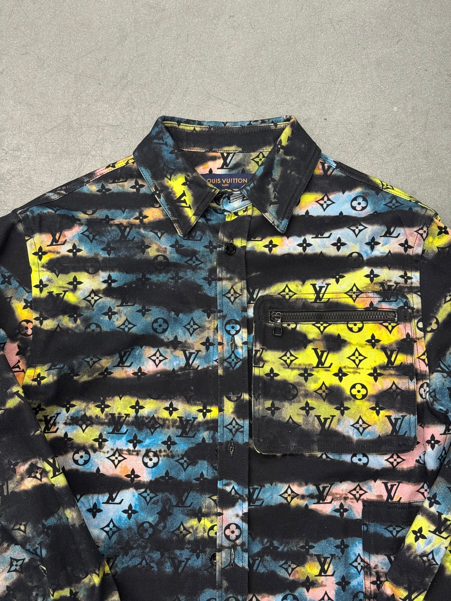 LOUIS VUITTON TIGER TIE-DYE PRINTED MONOGRAM DENIM SHIRT