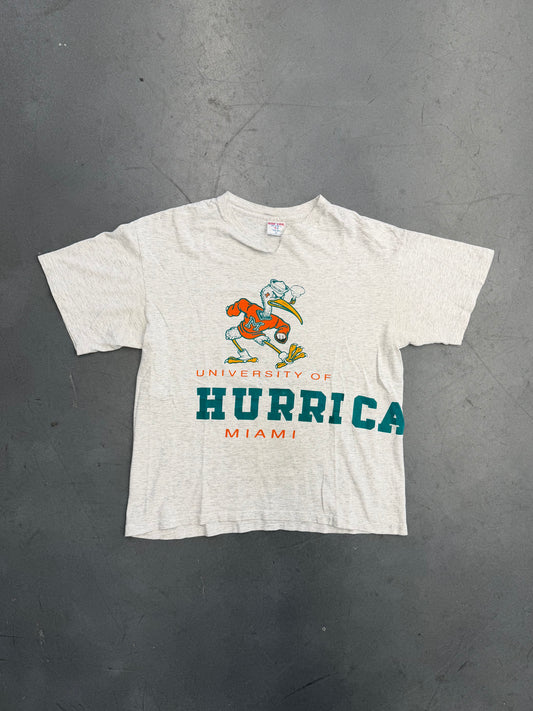 90'S UNIVERSITY OF MIAMI HURRICANES WRAP AROUND CUT NECK TEE (SOF TEE TAG)