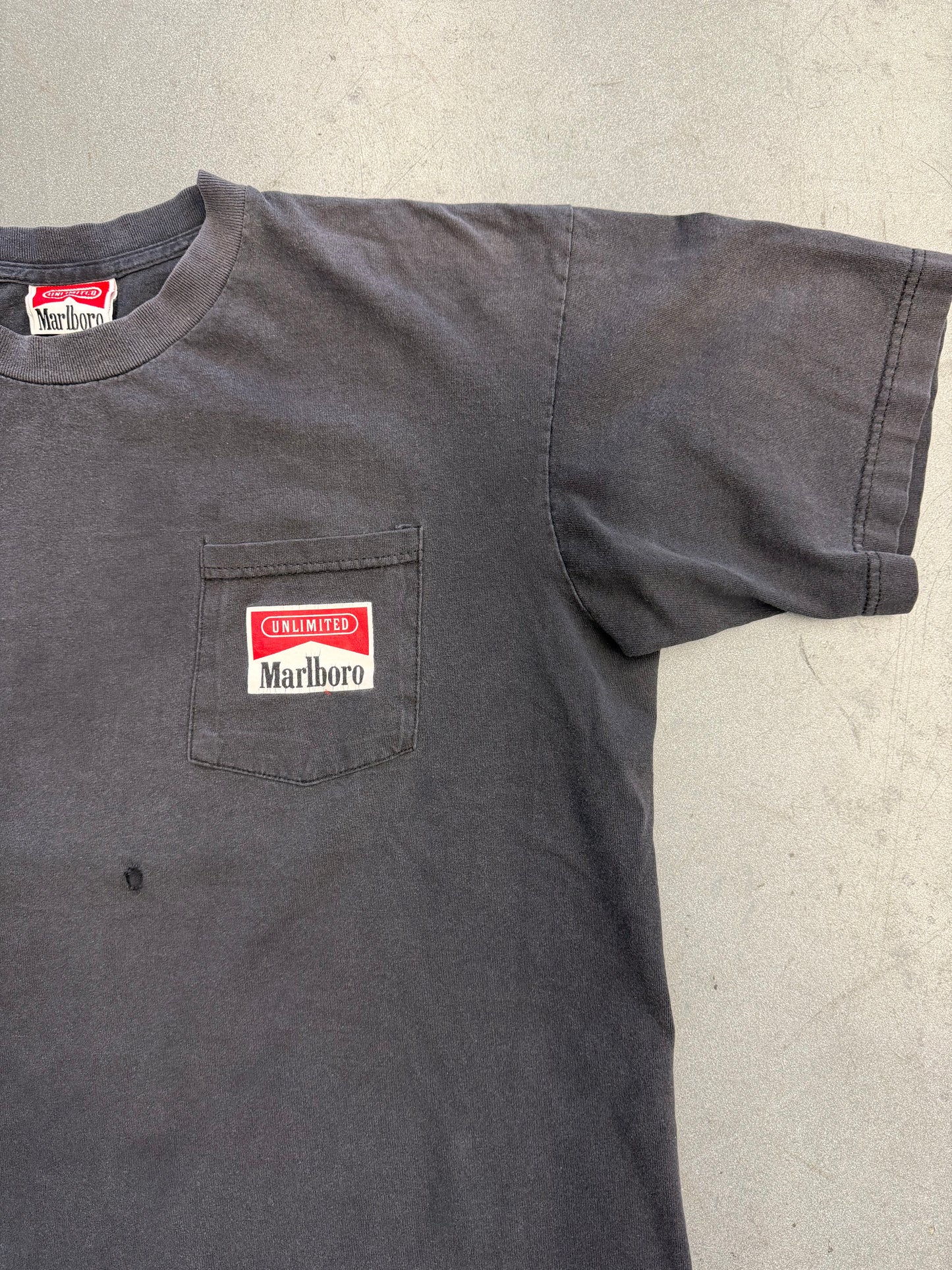 90S MARLBORO UNLIMITED TRAIN TRACK POCKET TEE (MARLBORO UNLIMITED TAG)