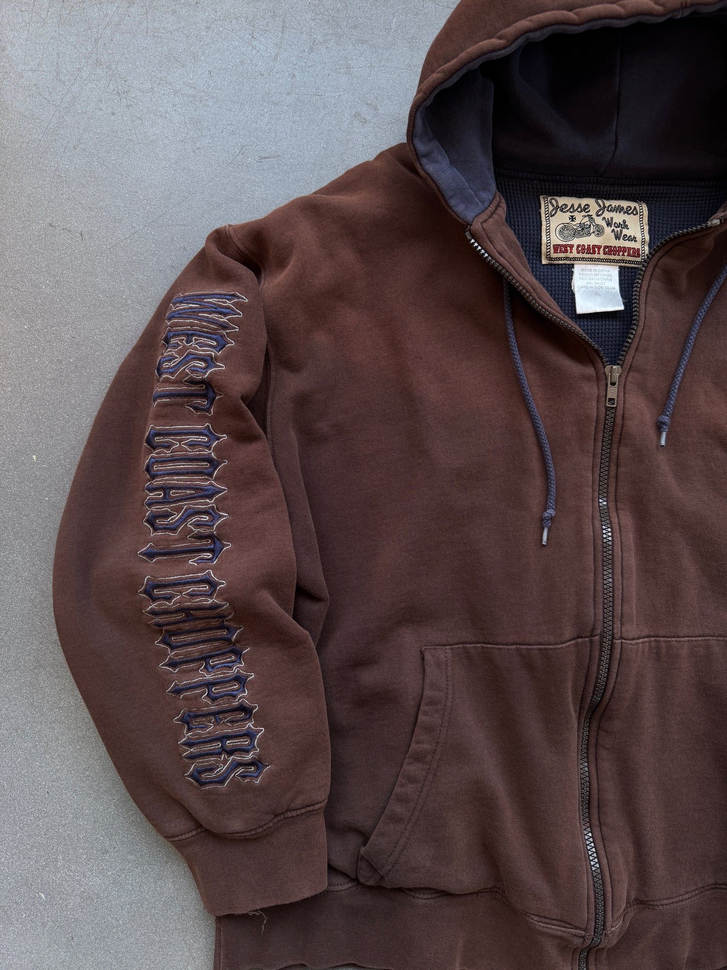 Y2K WEST COAST CHOPPERS FULL ZIP INSULATED HOODIE (JESSE JAMES WORK WEAR TAG)