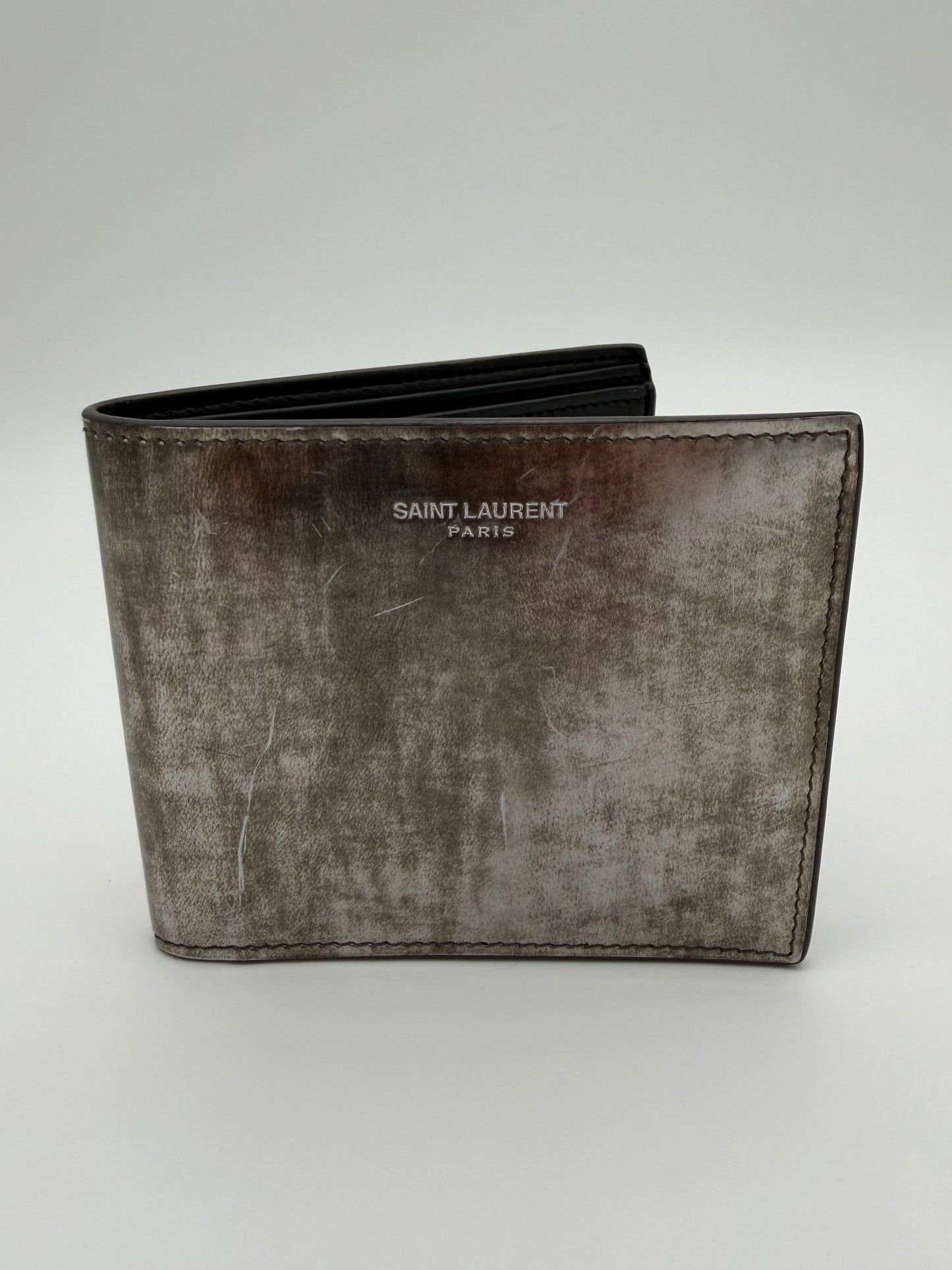 SAINT LAURENT DEBOSSED REFLECTIVE LEATHER BIFOLD WALLET (NO BOX)