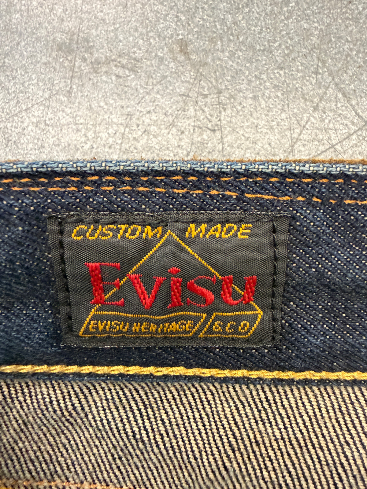 2010 EVISU DIACOCK LOGO POCKET DARK INDIGO JEANS