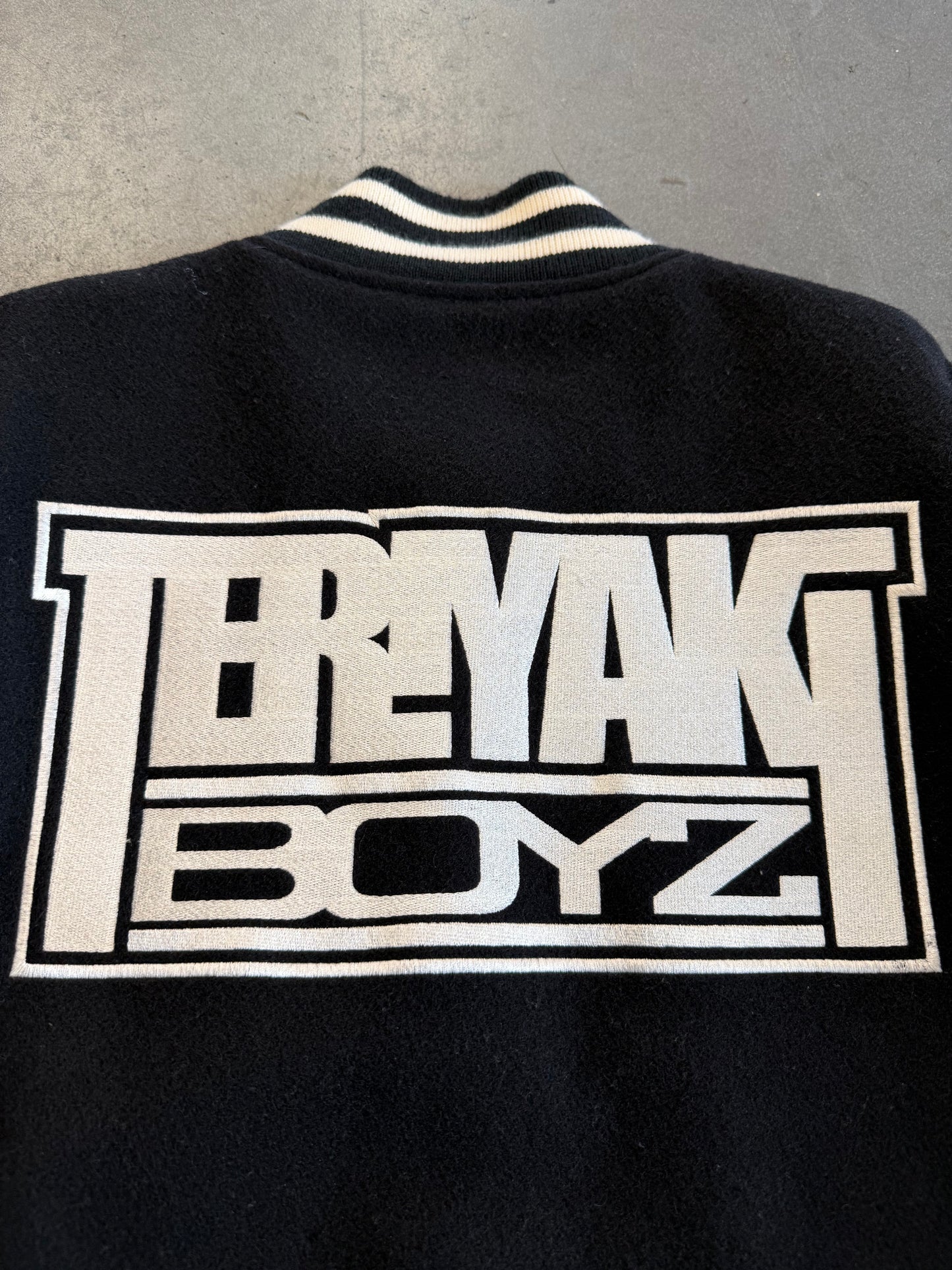 2008 A BATHING APE BAPE TERIYAKI BOYS LEATHER VARSITY JACKET (XL) (LIGHT PRE-OWNED WITH BAG)
