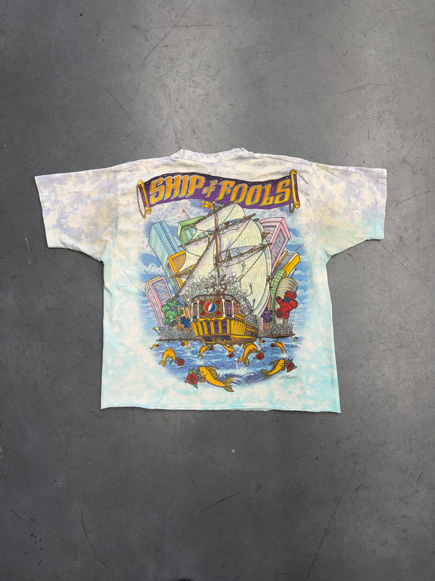 1993 GRATEFUL DEAD PIRATE SHIP CROPPED AOP TEE (LIQUID BLUE TAG)