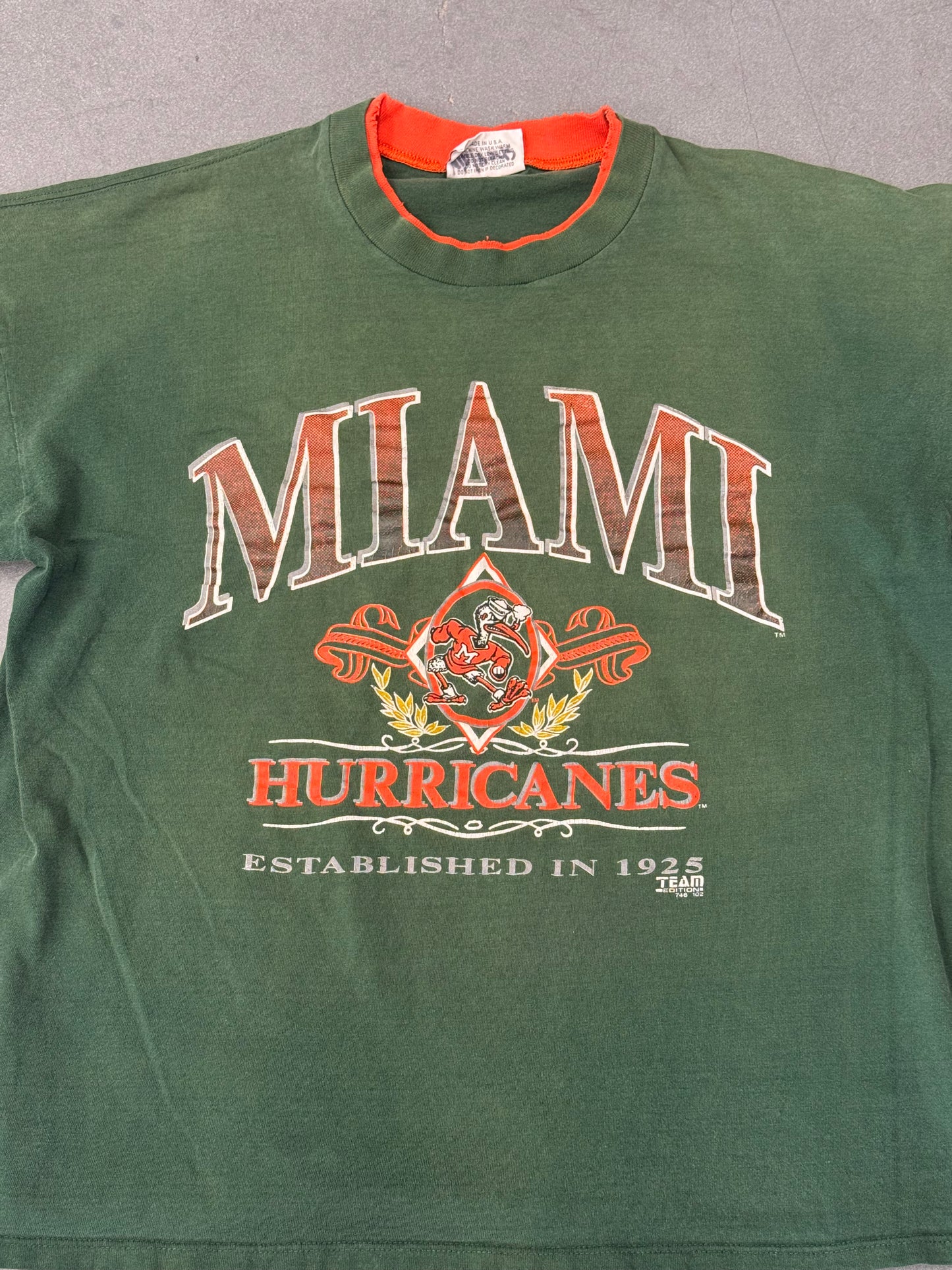 90S TEAM EDITION MIAMI HURRICANES "ESTABLISHED IN 1925" DOUBLE SLEEVE AND COLLAR TEE
