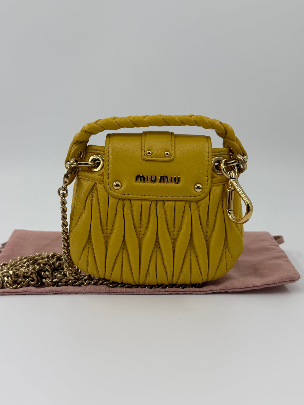 MIU MIU RUCHED LEATHER MINI CHAIN BAG