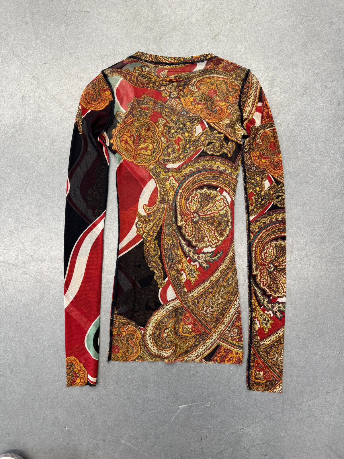 90'S JEAN PAUL GAULTIER WOMENS MULTICOLOR PAISLEY PRINT MESH TOP