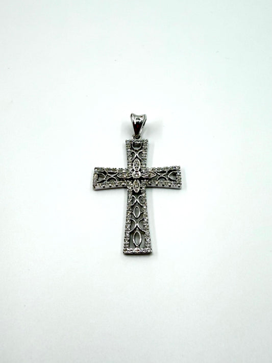 18K WHITE GOLD CROSS WITH DIAMONDS (2.8 GRAMS)