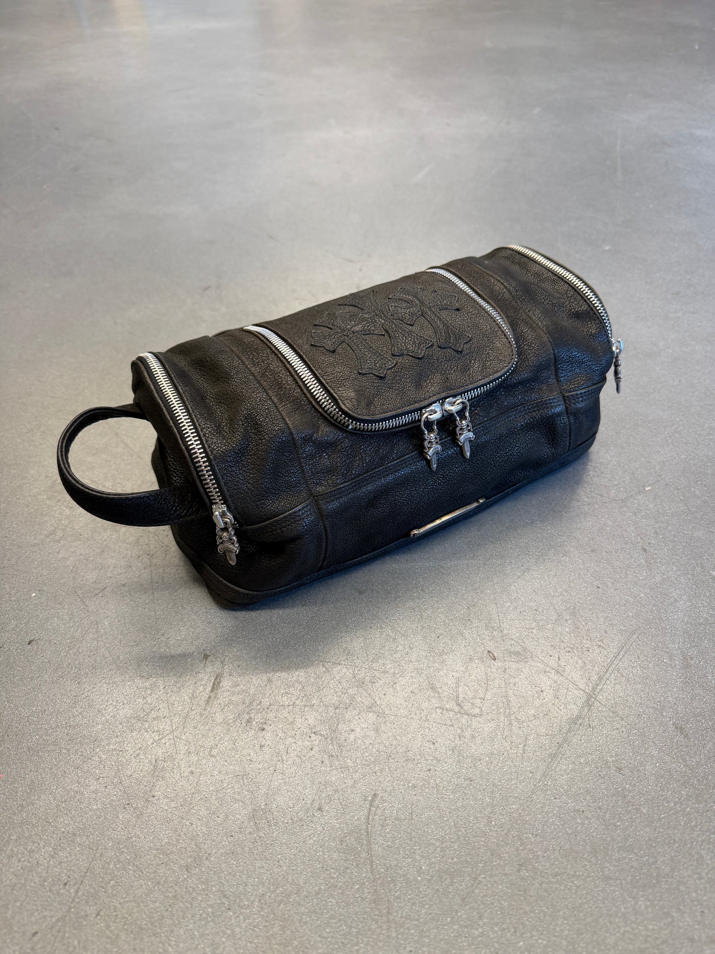 CHROME HEARTS TRIPLE CROSS LEATHER TOILETRY DUFFLE BAG