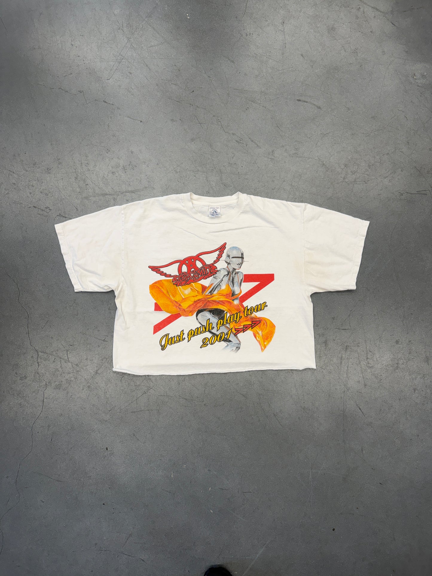 2001 AEROSMITH SORAYAMA JUST PUSH PLAY TOUR CROPPED TEE (DELTA TAG)