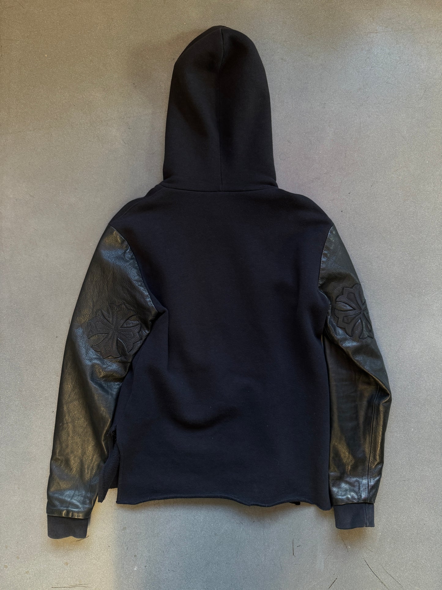 CHROME HEARTS LEATHER SLEEVE Y NOT HOODIE - BLACK (S)