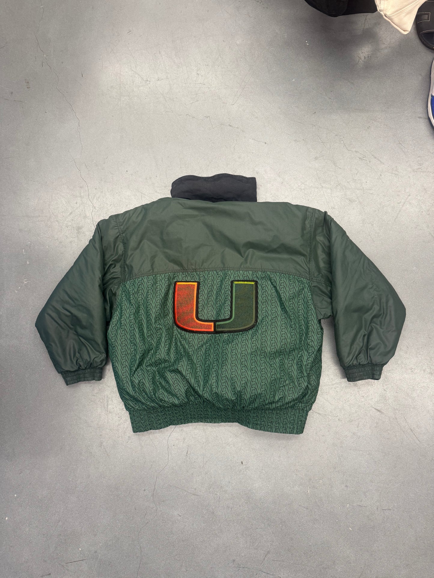 90S NIKE TEAM SPORTS UNIVERSITY OF MIAMI FOOTBALL FULL ZIP DOWN JACKET