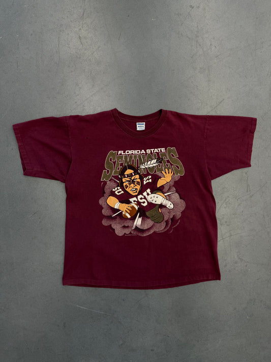 90'S FSU FLORIDA STATE SEMINOLES RUSHING SEMINOLE BREAKTHROUGH TEE (ULTIMATE TAG)