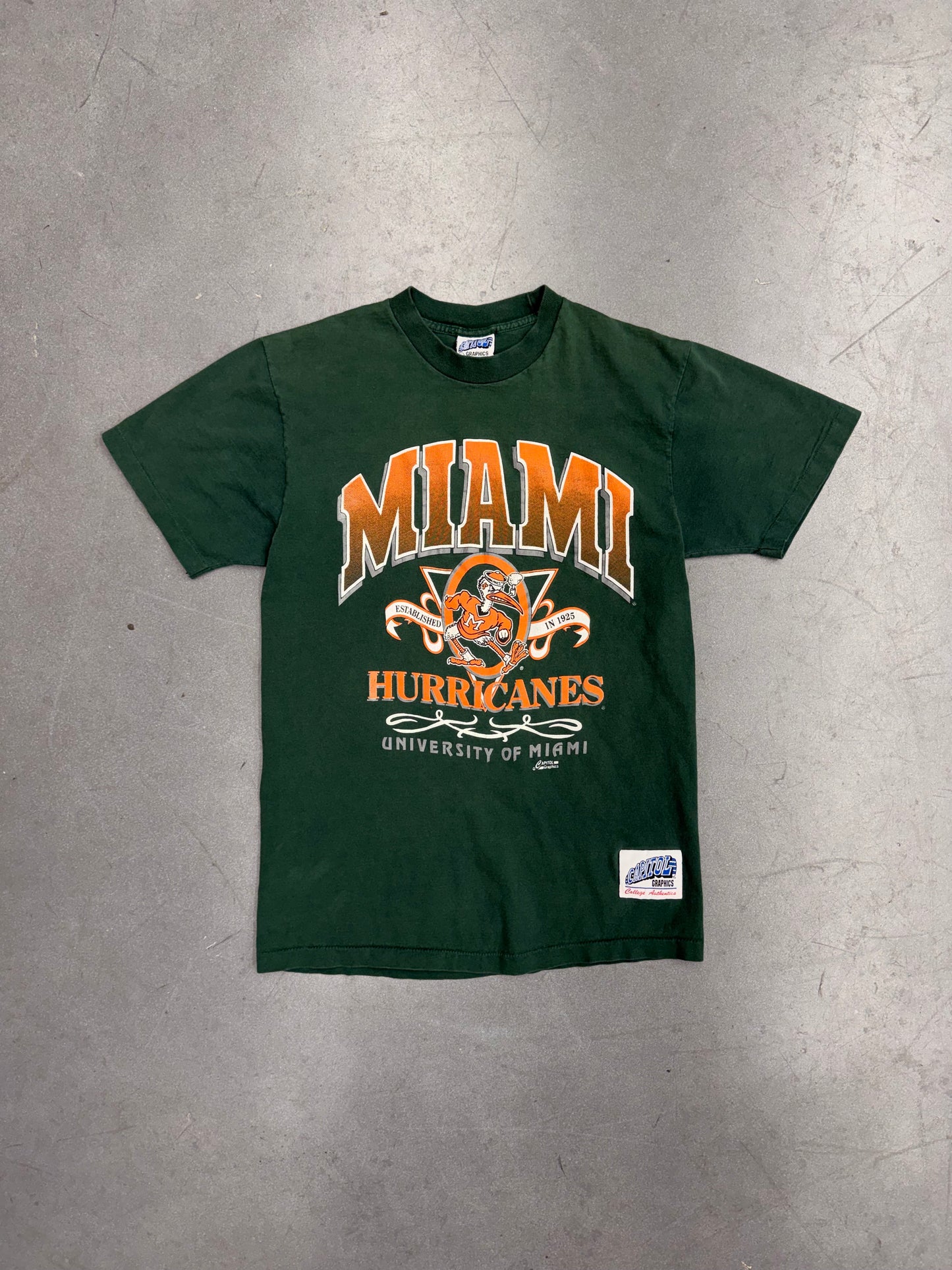90S CAPITOL UNIVERSITY OF MIAMI HURRICANES "ESTABLISHED IN 1925" TEE