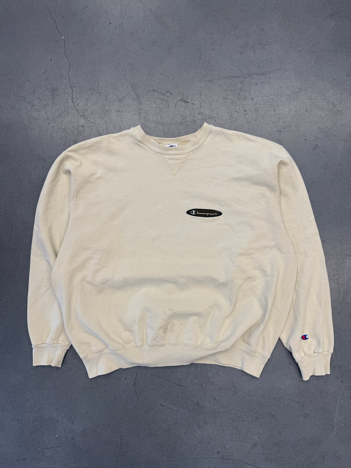90S CHAMPION CHEST OVAL EMBROIDERED LOGO CREWNECK SWEATER (BLUE TAG)