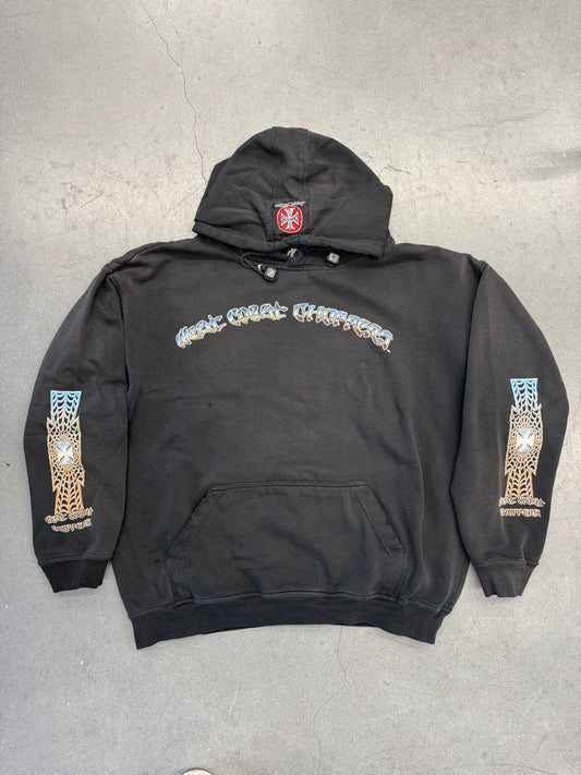 VINTAGE WEST COAST CHOPPERS BLUE FLAME SPIDER WEB SLEEVES PULLOVER HOODIE