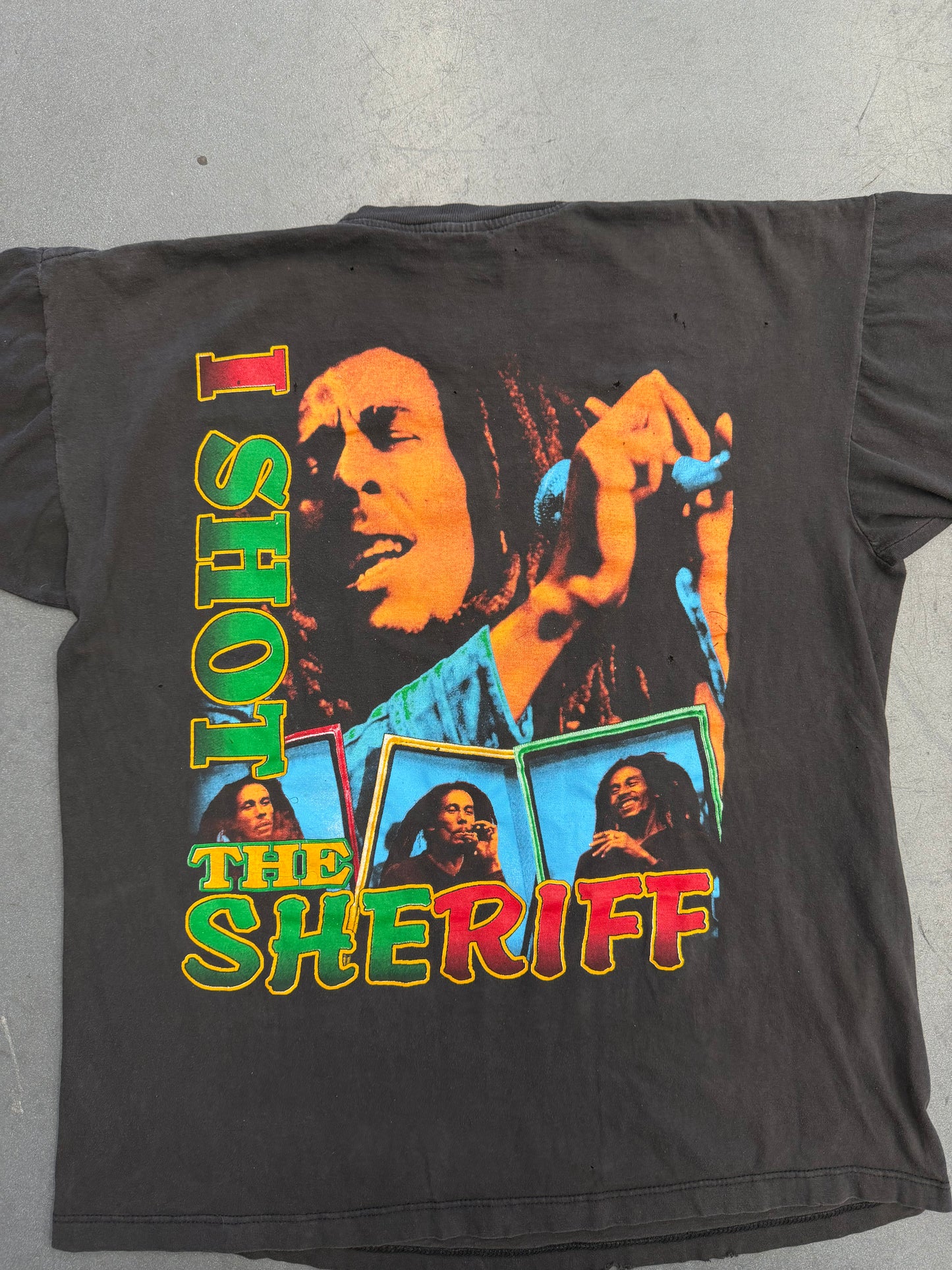 BOB MARLEY I SHOT THE SHERIFF FADED RAP TEE (FADED TAG)