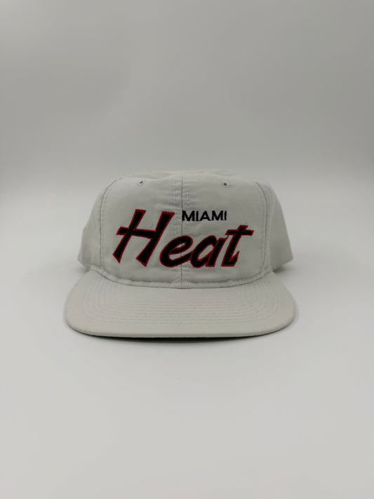 90'S MIAMI HEAT ALL WHITE SCRIPT SNAPBACK HAT
