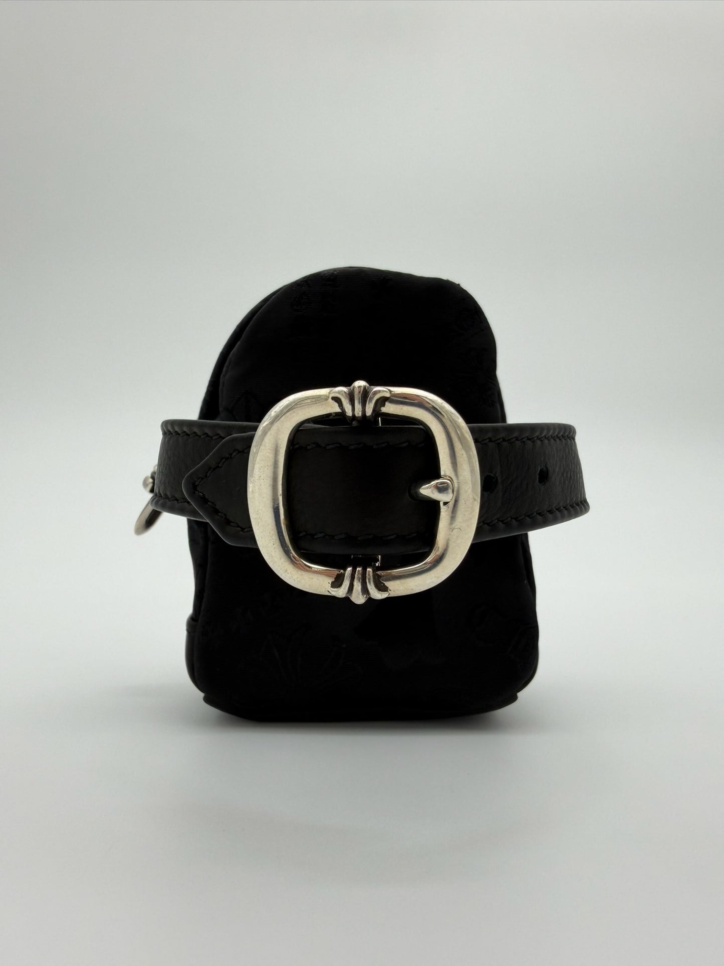 CHROME HEARTS STENCIL MULTI-MOTIF NYLON WRIST BACKPACK BRACELET WITH GUNSLINGER BUCKLE STRAP