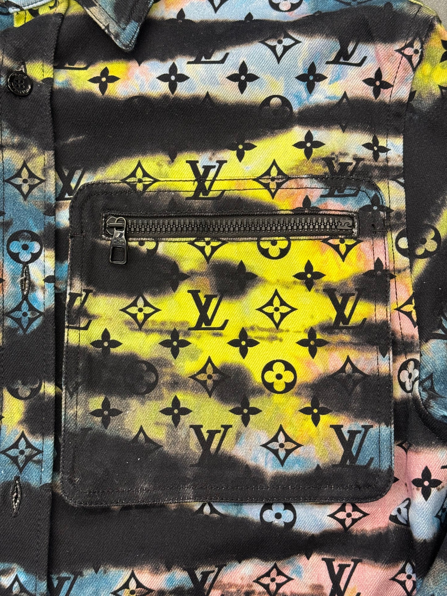 LOUIS VUITTON TIGER TIE-DYE PRINTED MONOGRAM DENIM SHIRT