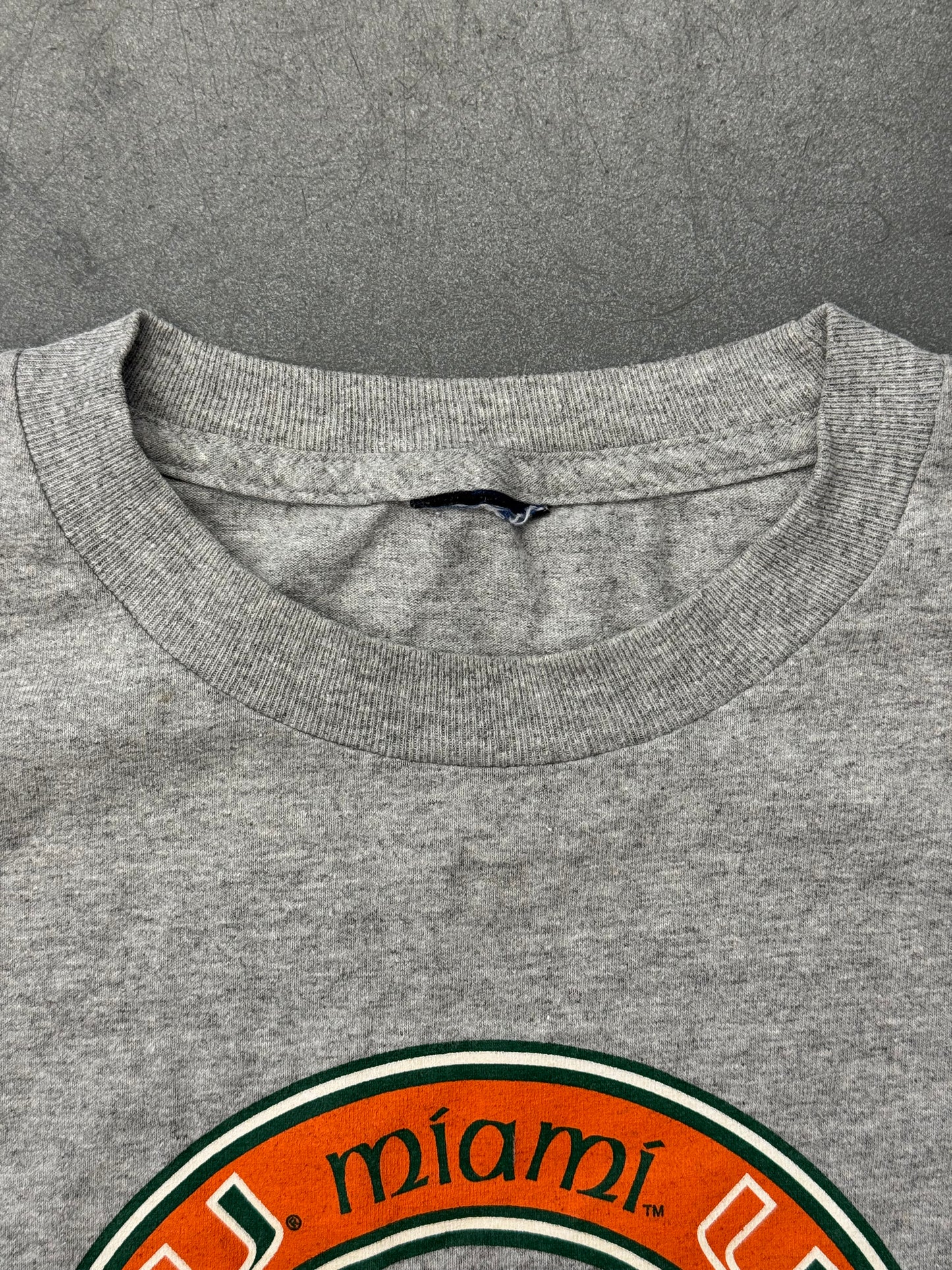 Y2K MIAMI HURRICANES CHROME BIKER STYLE PLUS TEE (PULLED TAG)