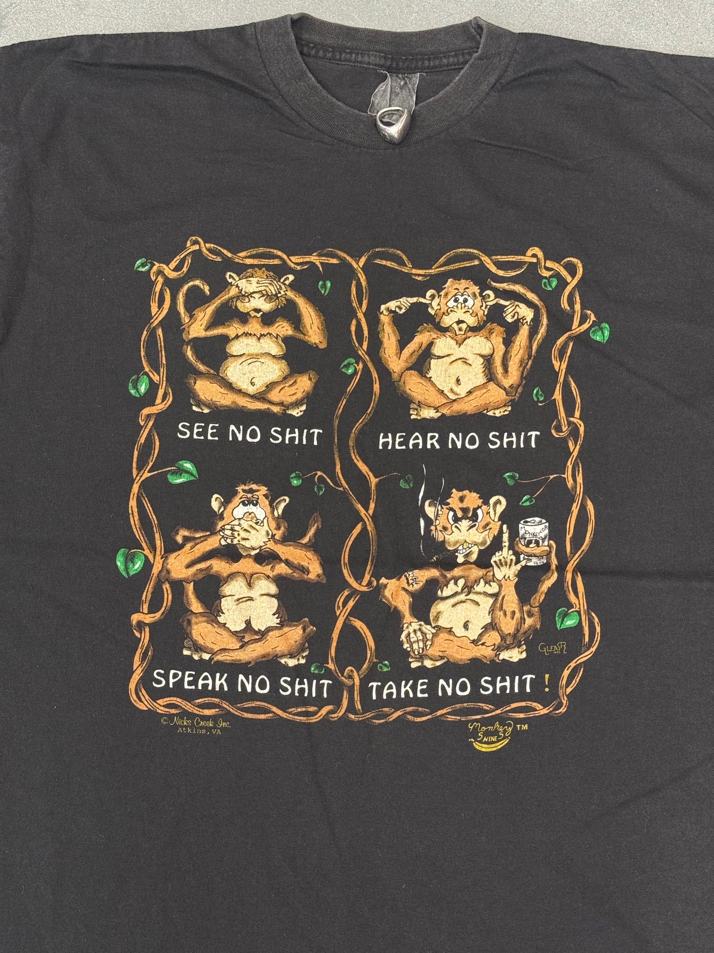 1995 "SEE NO SHIT, HEAR NO SHIT, SPEAK NO SHIT, TAKE NO SHIT" TEE (HILLTOP SPORTSWEAR TAG)