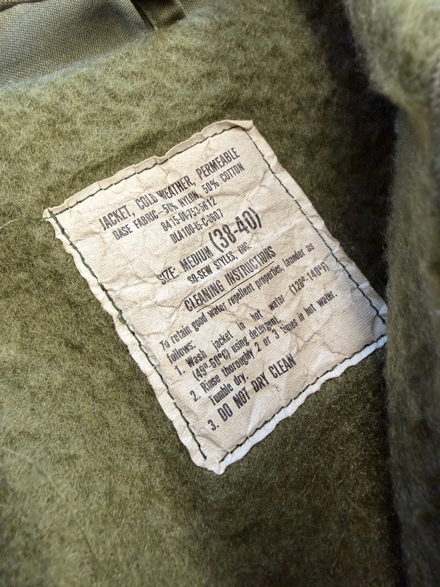 1985 DLA100 MILITARY JACKET OLIVE DISTRESSED JACKET