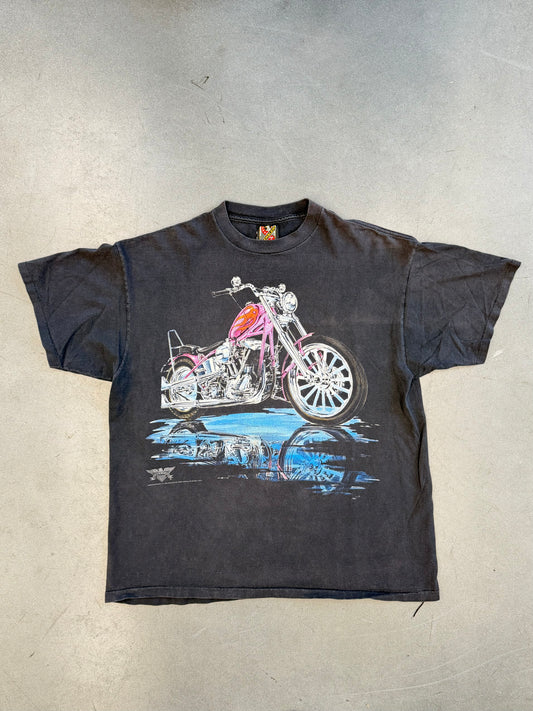 1993 AMERICAN BIKER POMPANO BEACH FLORIDA PURPLE BIKE TEE (3D EMBLEM TAG)