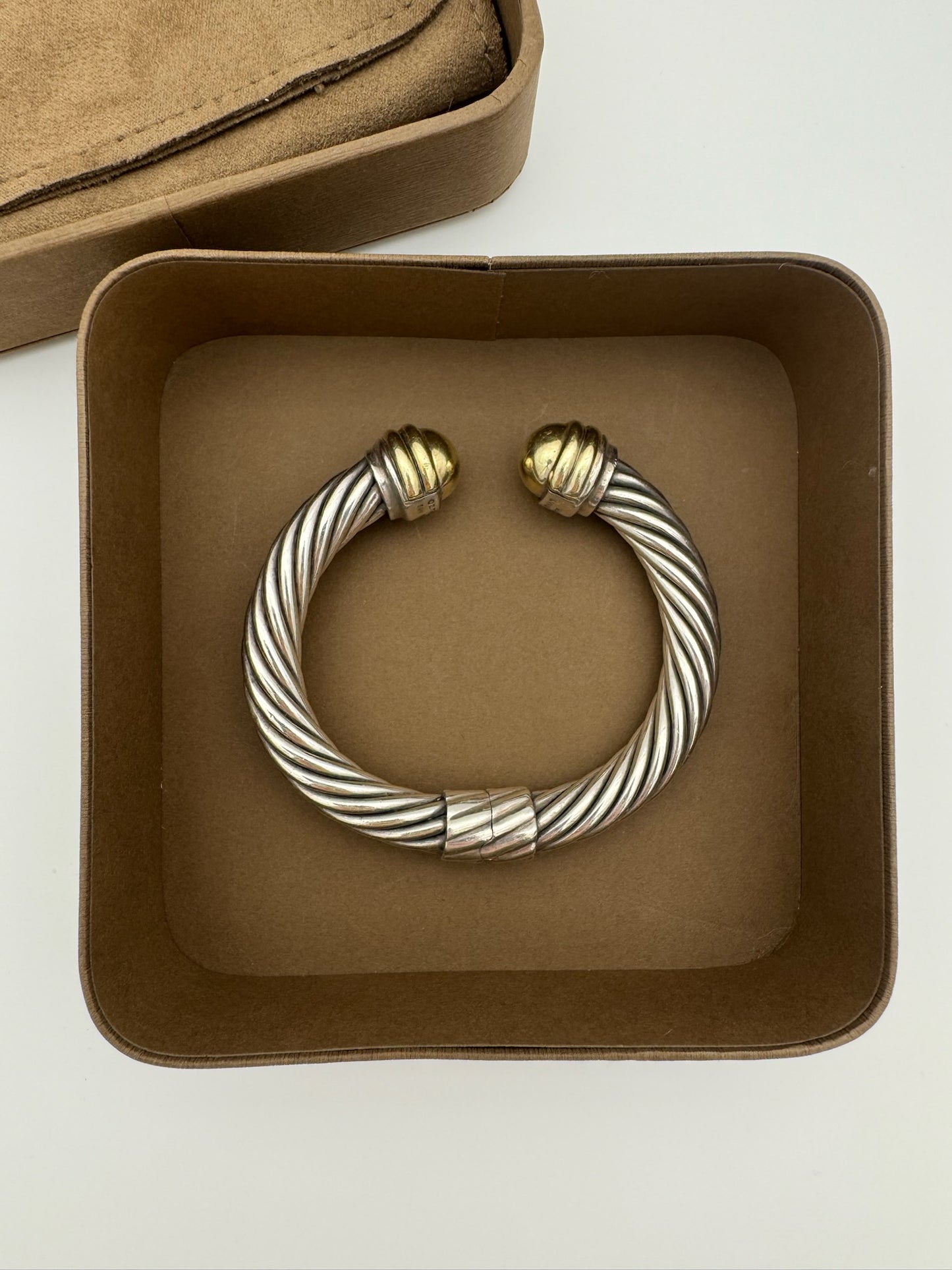 DAVID YURMAN TWO-TONE DOME HINGED CUFF SILVER/14K GOLD BRACELET (58.3 GRAMS)