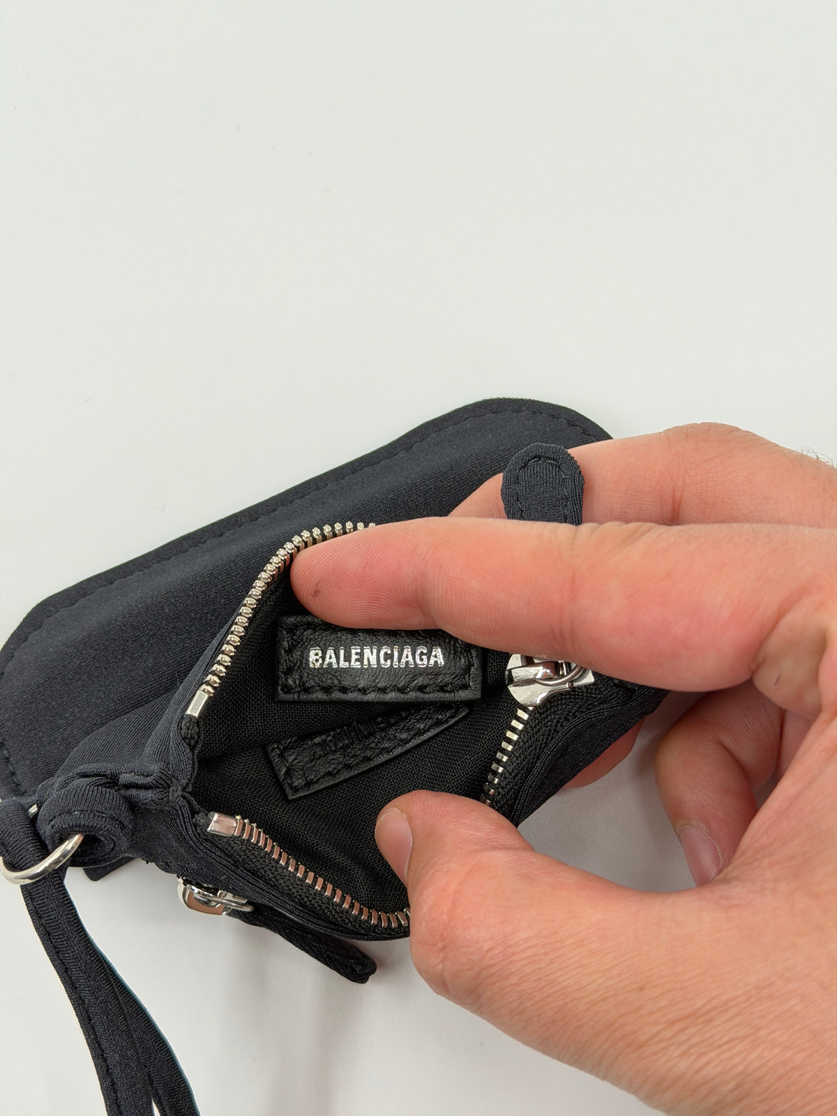 BALENCIAGA LE CAGOLE COIN PURSE WALLET - BLACK SKIRT SPANDEX WITH RUFFLES