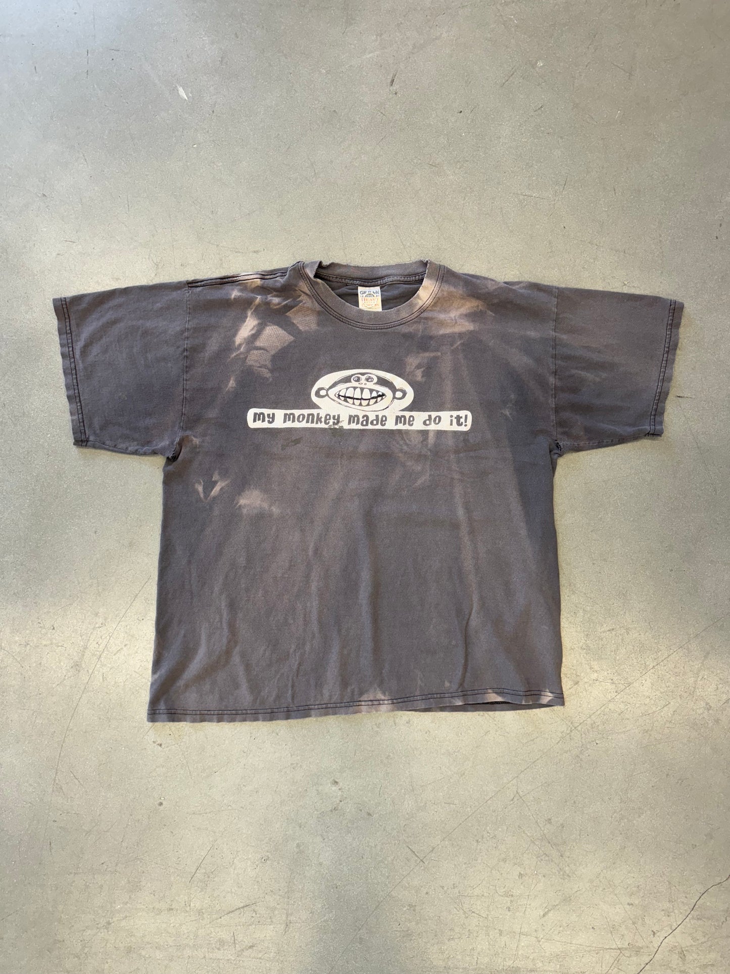 90S "MY MONKEY MADE ME DO IT!" FADED AND DISTRESSED TEE (GILDAN TAG)