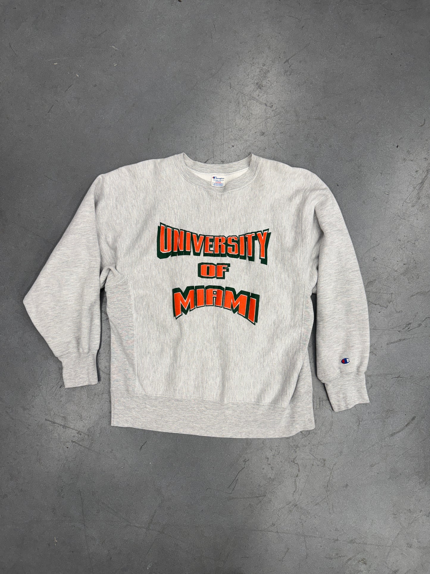 90'S UNIVERSITY OF MIAMI CHAMPION REVERSE WEAVE CREWNECK (REVERSE WEAVE TAG)