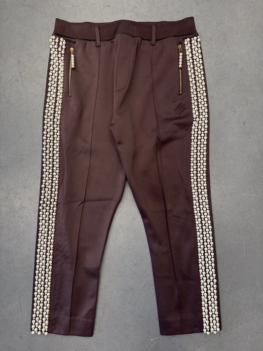 SS24 LOUIS VUITTON BY PHARRELL PEARL EMBELLISHED TRACK PANTS - BROWN