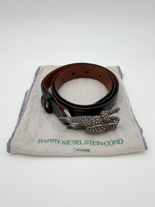 BARRY KIESELSTEIN-CORD STERLING SILVER TOAD BUCKLE BLACK ALLIGATOR BELT