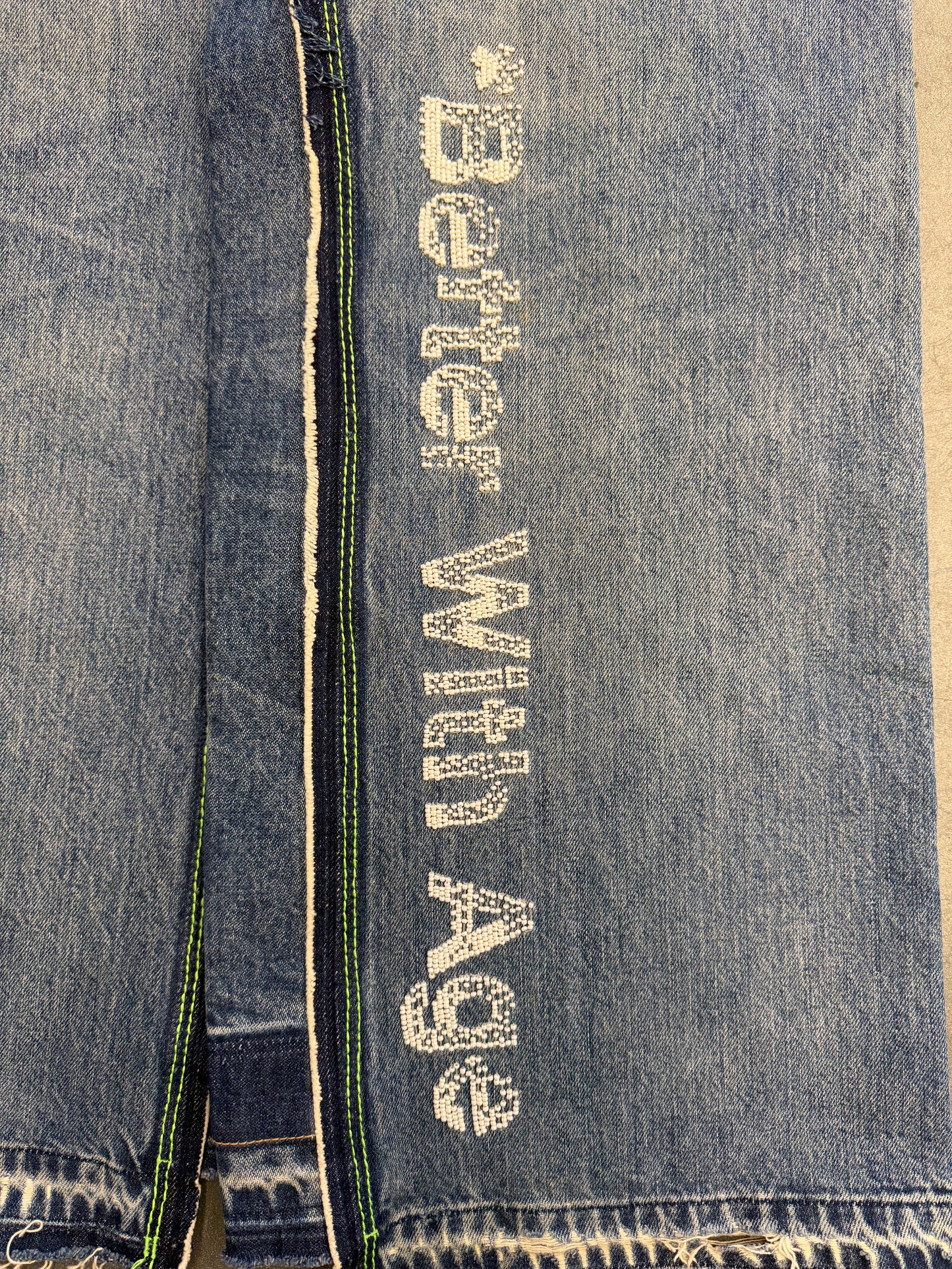 BETTER WITH AGE SHAM HAND-BEADED DOUBLE-WIDE DENIM