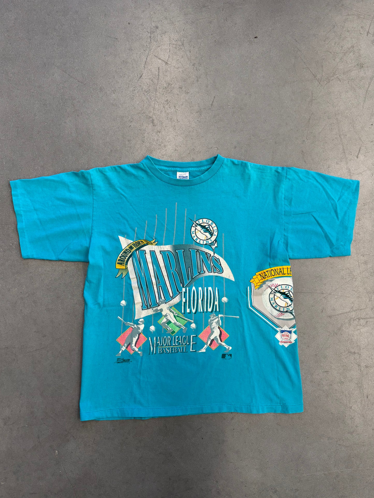 1992 FLORIDA MARLINS SALEM SPORTSWEAR WRAP AROUND TEE (SALEM TAG)
