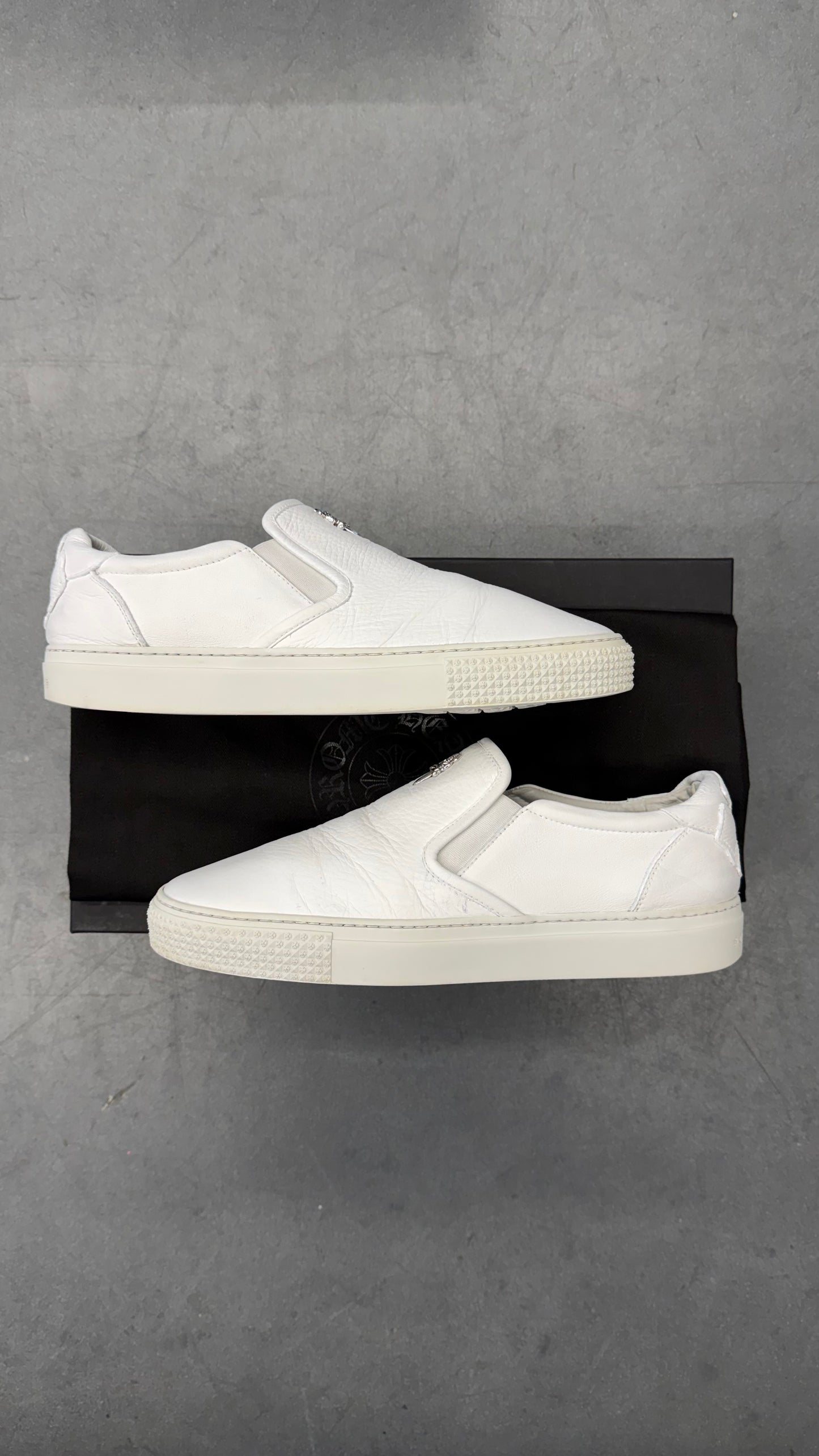 CHROME HEARTS DAGGER SLIP ON WHITE LEATHER SHOES