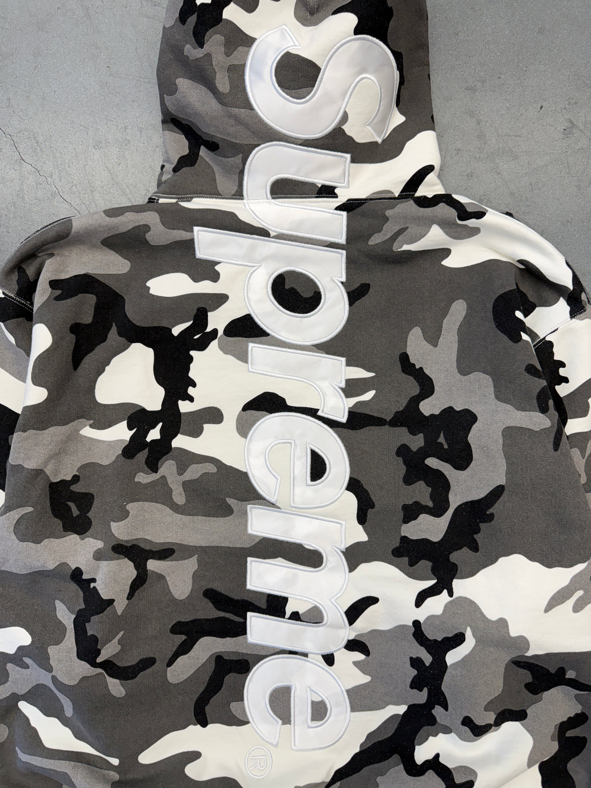 SS26 SUPREME SATIN APPLIQUE HOODED SWEATSHIRT - SNOW CAMO
