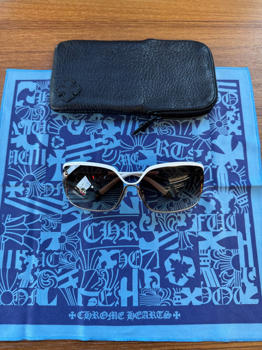 CHROME HEARTS BUTTFLUX SUNGLASSES (SILVER + LEATHER HANDLES)