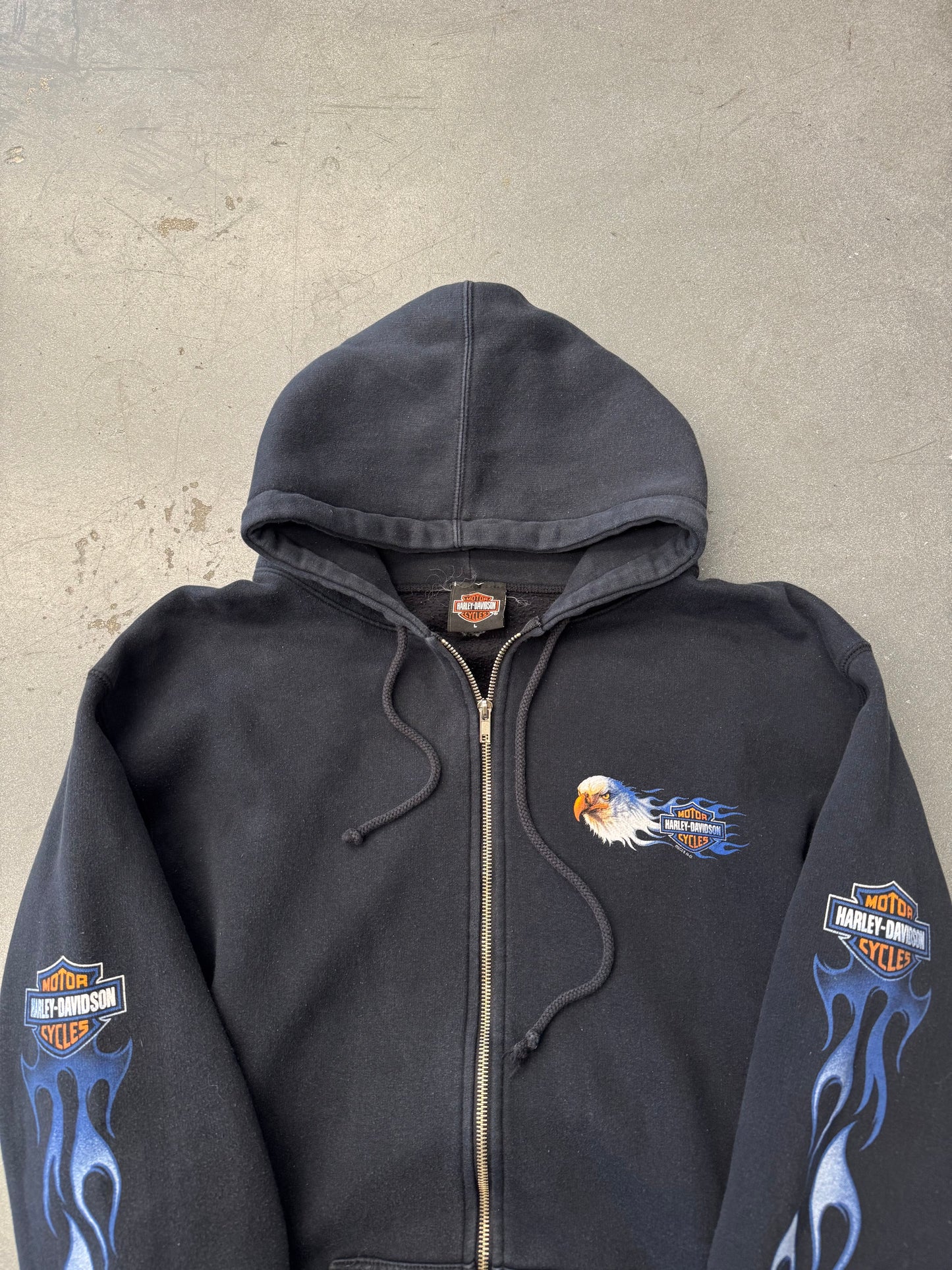 2005 HARLEY-DAVIDSON RENO NEVADA BLUE FLAMES ZIP-UP HOODIE