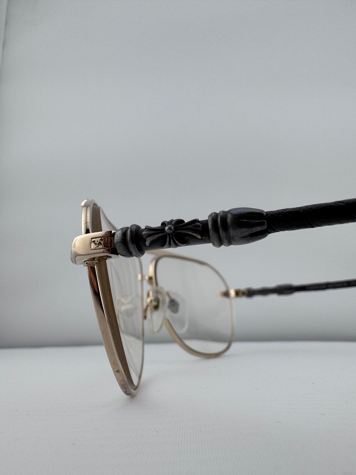 CHROME HEARTS 'MUNCHER' LEATHER HANDLES EYEGLASSES (PRE-OWNED WITH CASE)