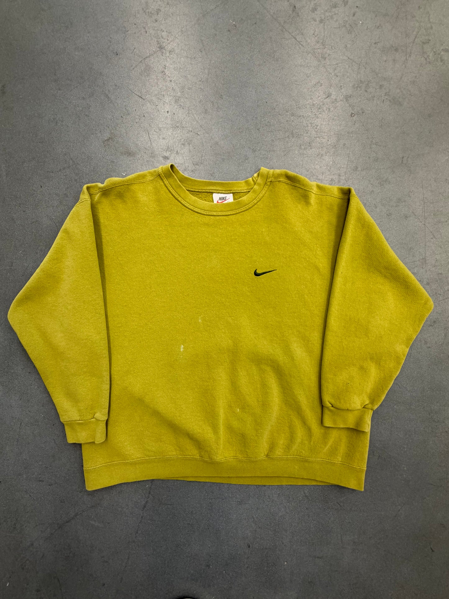90'S NIKE AVOCADO TWO-TONE GREEN CHEST EMBROIDERED SWOOSH CREWNECK SWEATER (WHITE NIKE TAG)