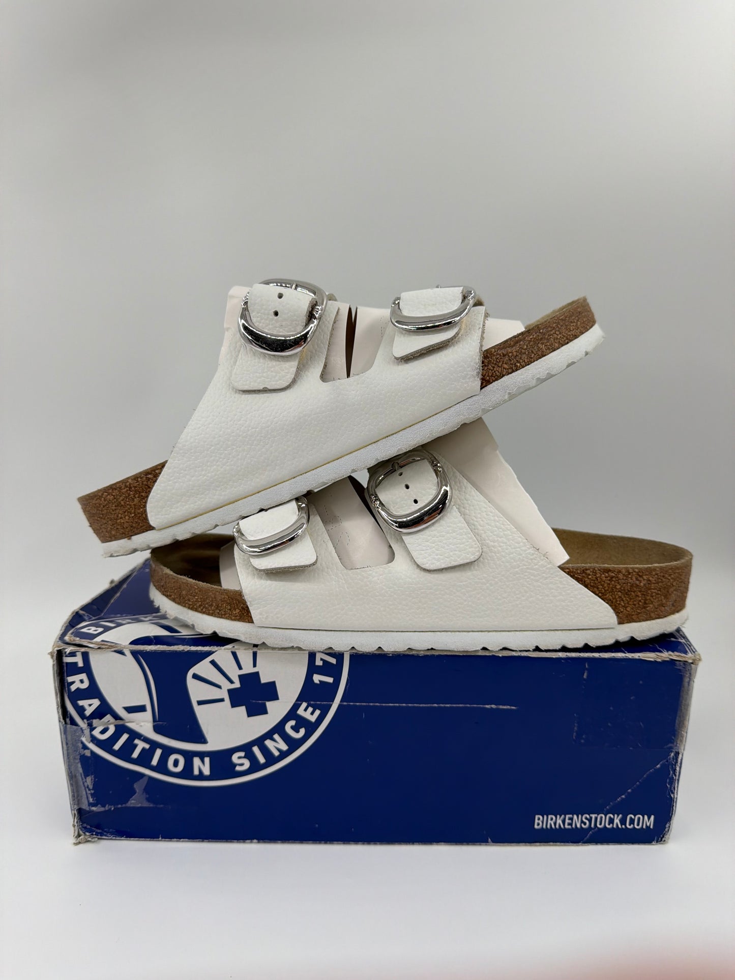 CHROME HEARTS BIRKENSTOCK ARIZONA WHITE LEATHER SANDALS (W/ BOX)