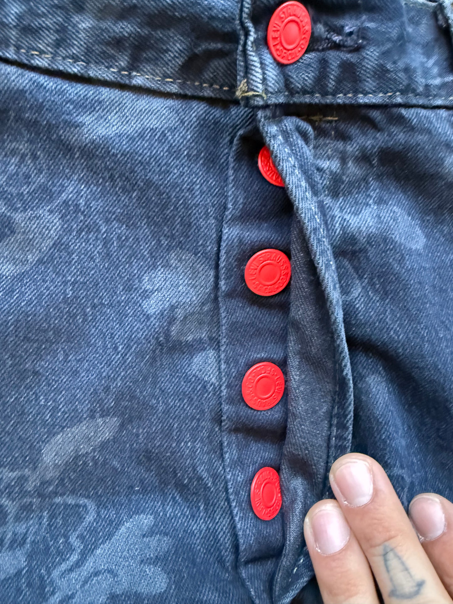 LEVI'S X VERDY CUSTOM ART BASEL JEANS RED BACK TAB