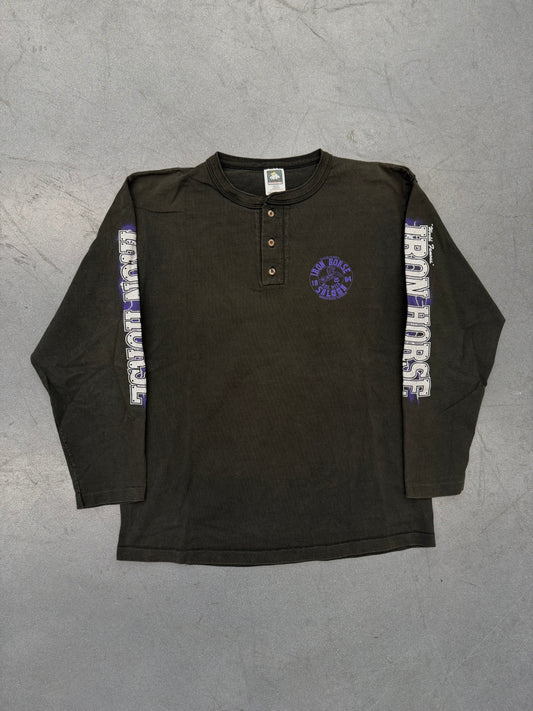 1994 IRON HORSE SALOON "A BREED APART" QUARTER BUTTON-UP LS TEE (COTTON DELUXE BY ANVIL TAG)