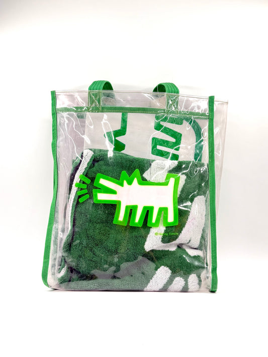 2007 VINTAGE KEITH HARING ESTATE UNIQLO BEACH TOTE BAG + MAT + TOWEL (GREEN)