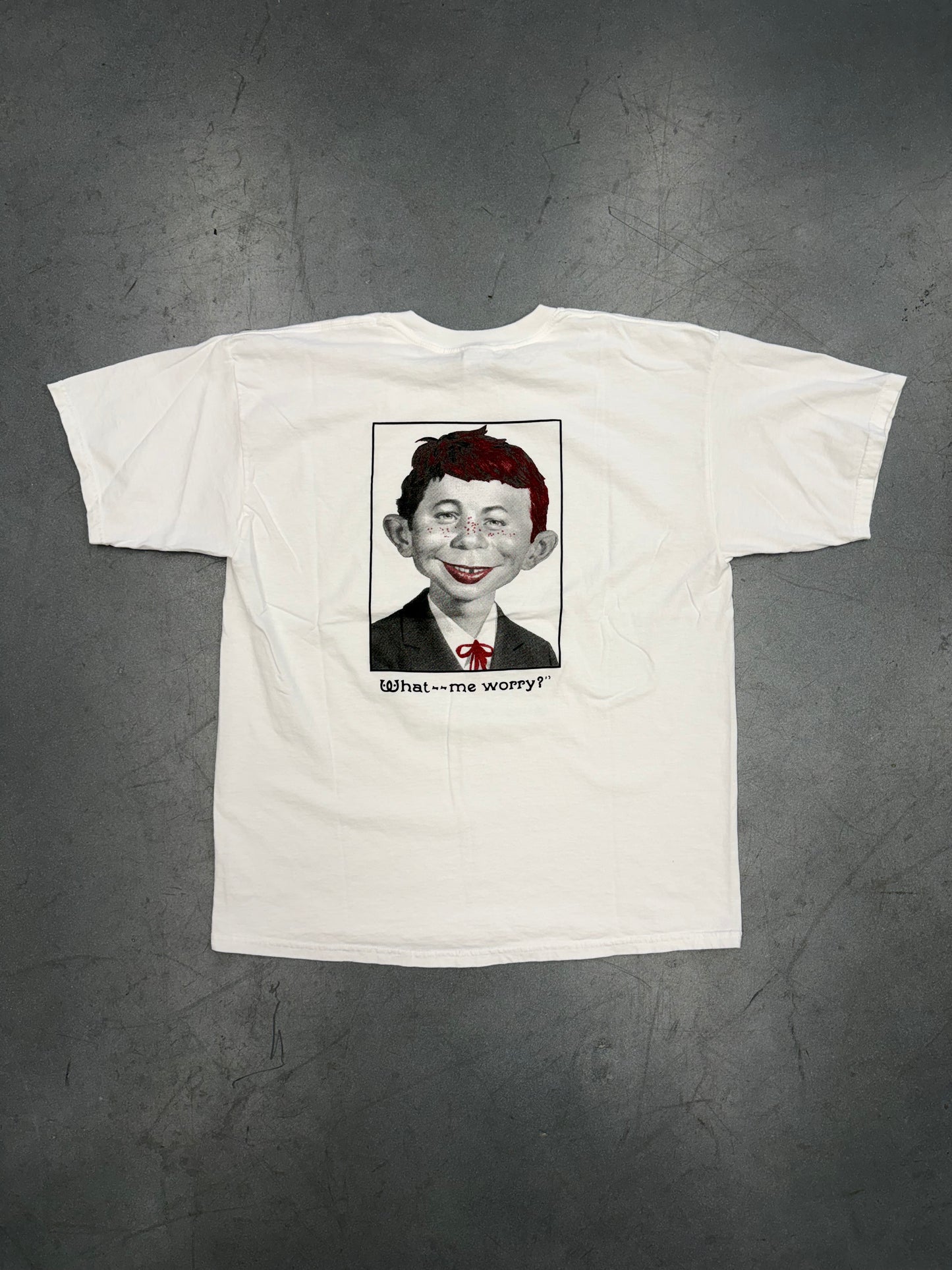Y2K MAD MAGAZINE "WHAT--ME WORRY?" TEE (GILDAN TAG)